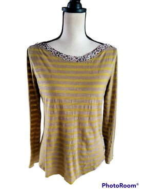 Anthropolgie H-915 STCL Striped Mixed Print Boat Neck Long Sleeve Knit Top S